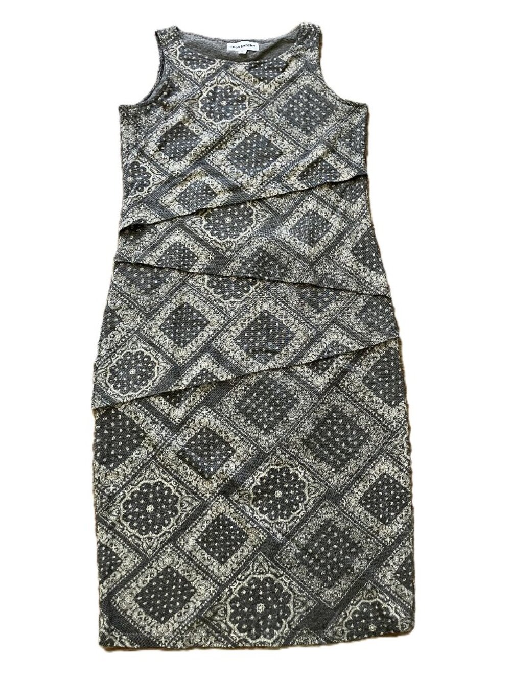Neon Buddha Sleeveless Layered Dress Grey Bandana Print Women's Small